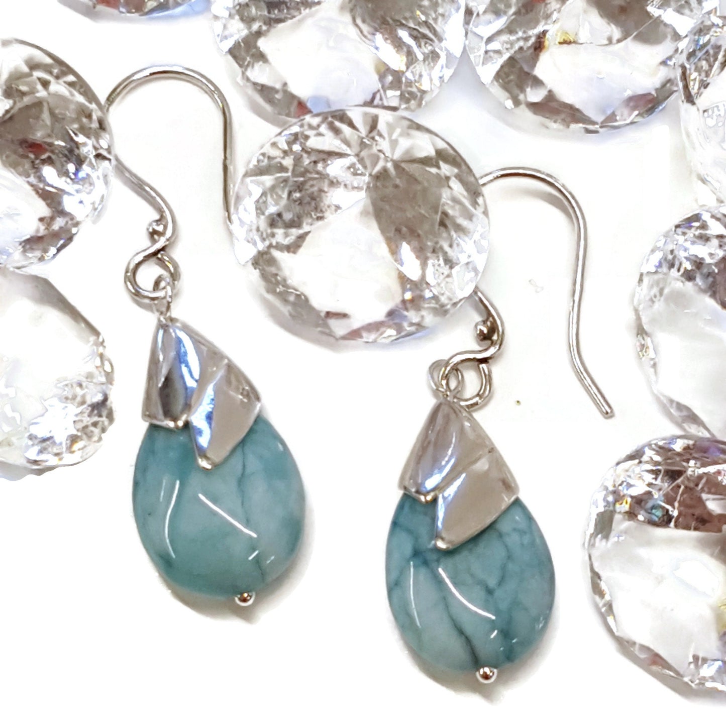 Larimar Teardrop Earrings - Sterling Silver, Handmade Gemstone Jewelry