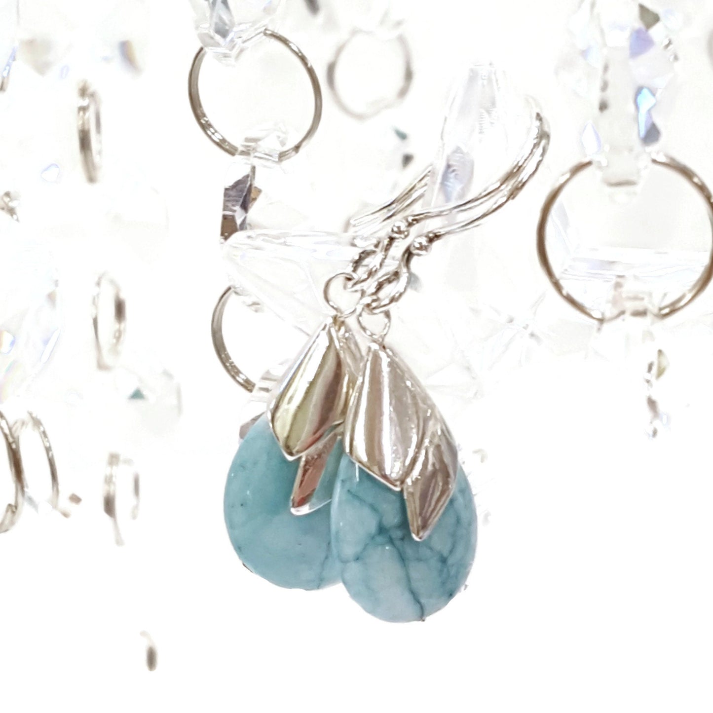 Larimar Teardrop Earrings - Sterling Silver, Handmade Gemstone Jewelry