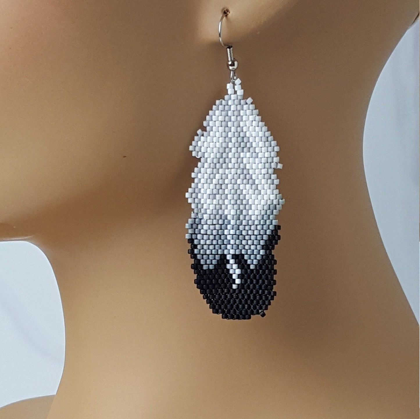 Beaded Feather Earrings - Seed Bead Dangle Earrings