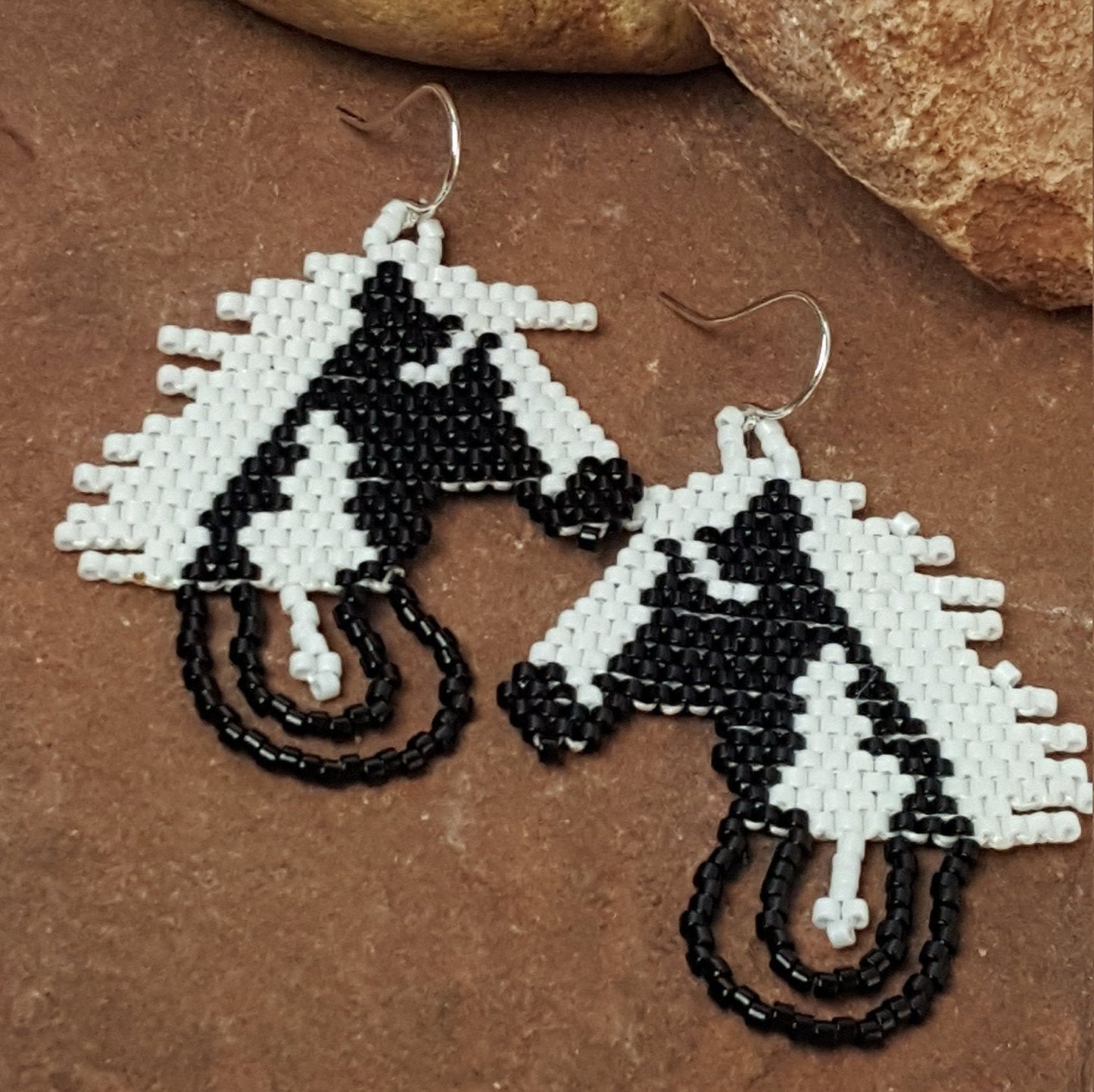 Beaded Horse Earrings - Seed Bead Drops, Western Equestrian Jewelry