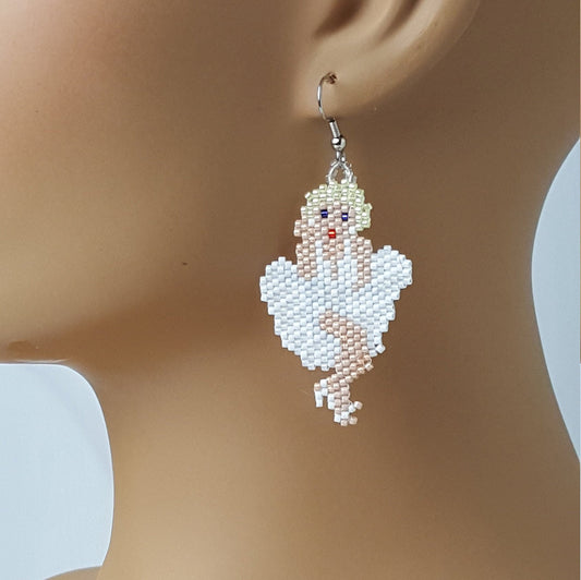 Beaded Earrings - Marilyn Monroe Earrings - Seed Bead Earrings - Gift For Her - Marilyn Earrings - Monroe Earrings - Retro - Handmade - Drop