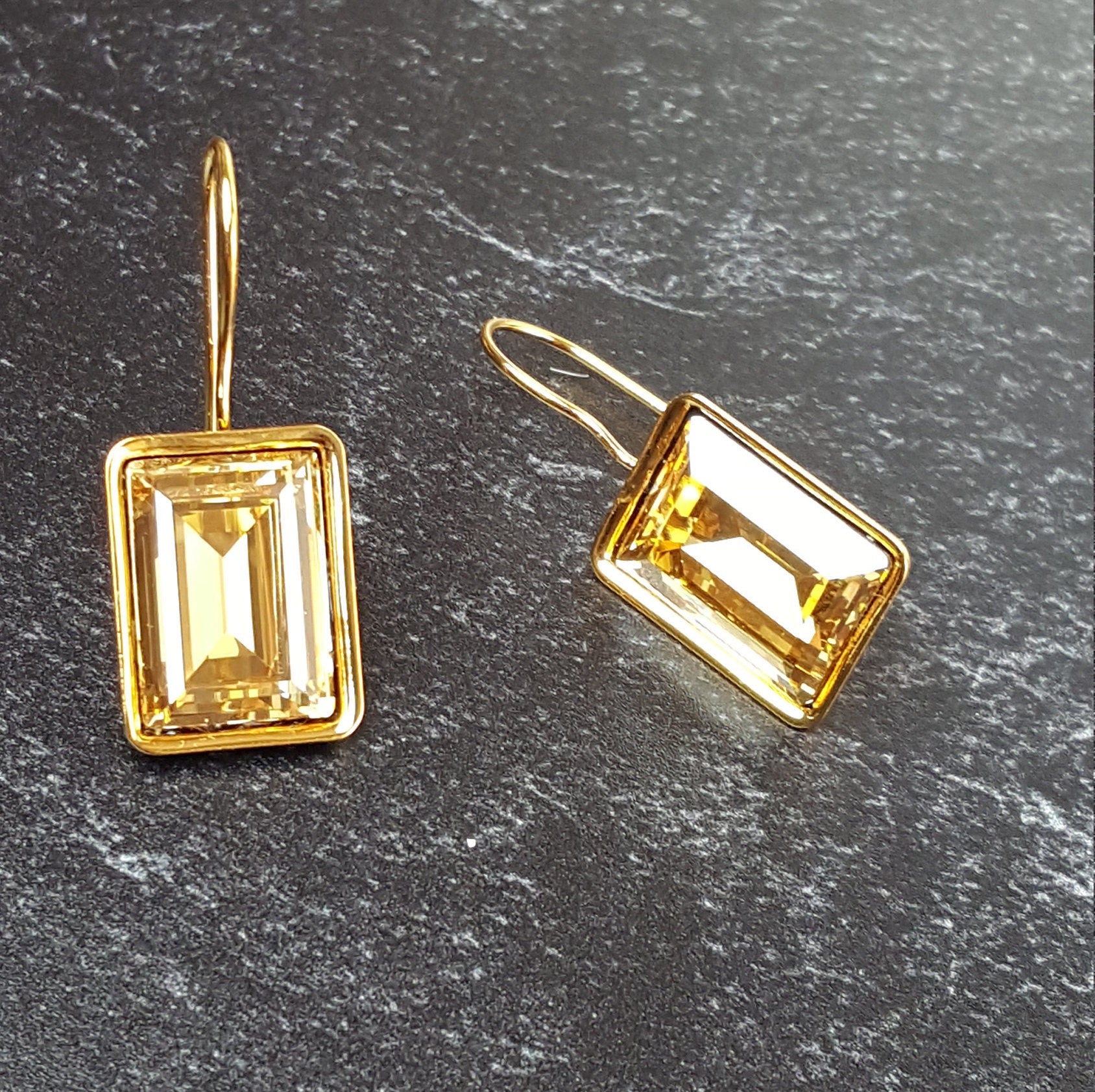 Gold Crystal Drop Earrings - Austrian Crystal Bridal Jewelry