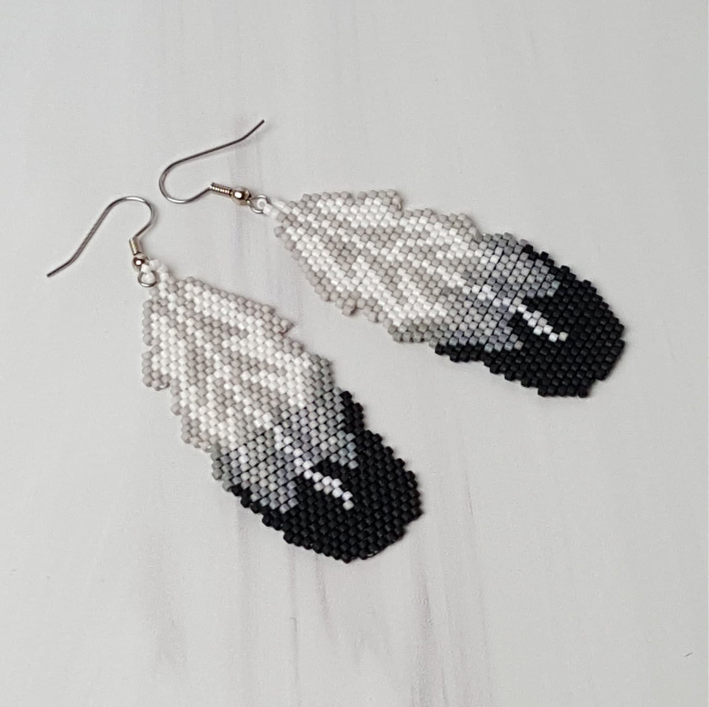 Beaded Feather Earrings - Seed Bead Dangle Earrings