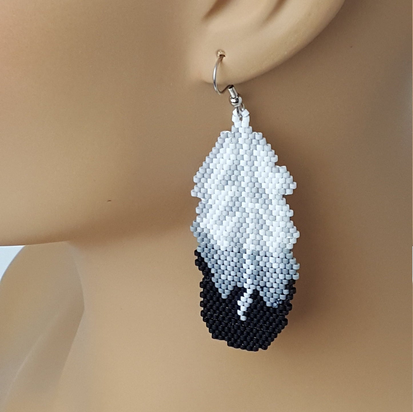 Beaded Feather Earrings - Seed Bead Dangle Earrings