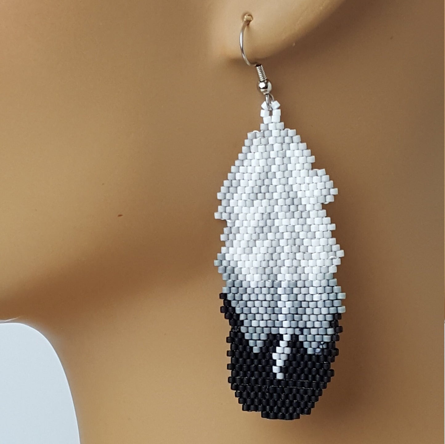 Beaded Feather Earrings - Seed Bead Dangle Earrings