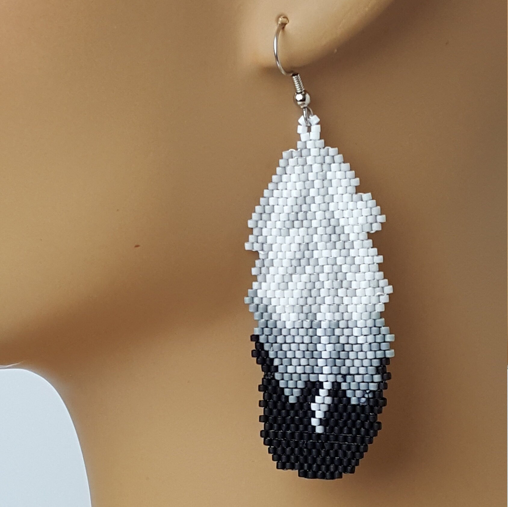Beaded Feather Earrings - Seed Bead Dangle Earrings