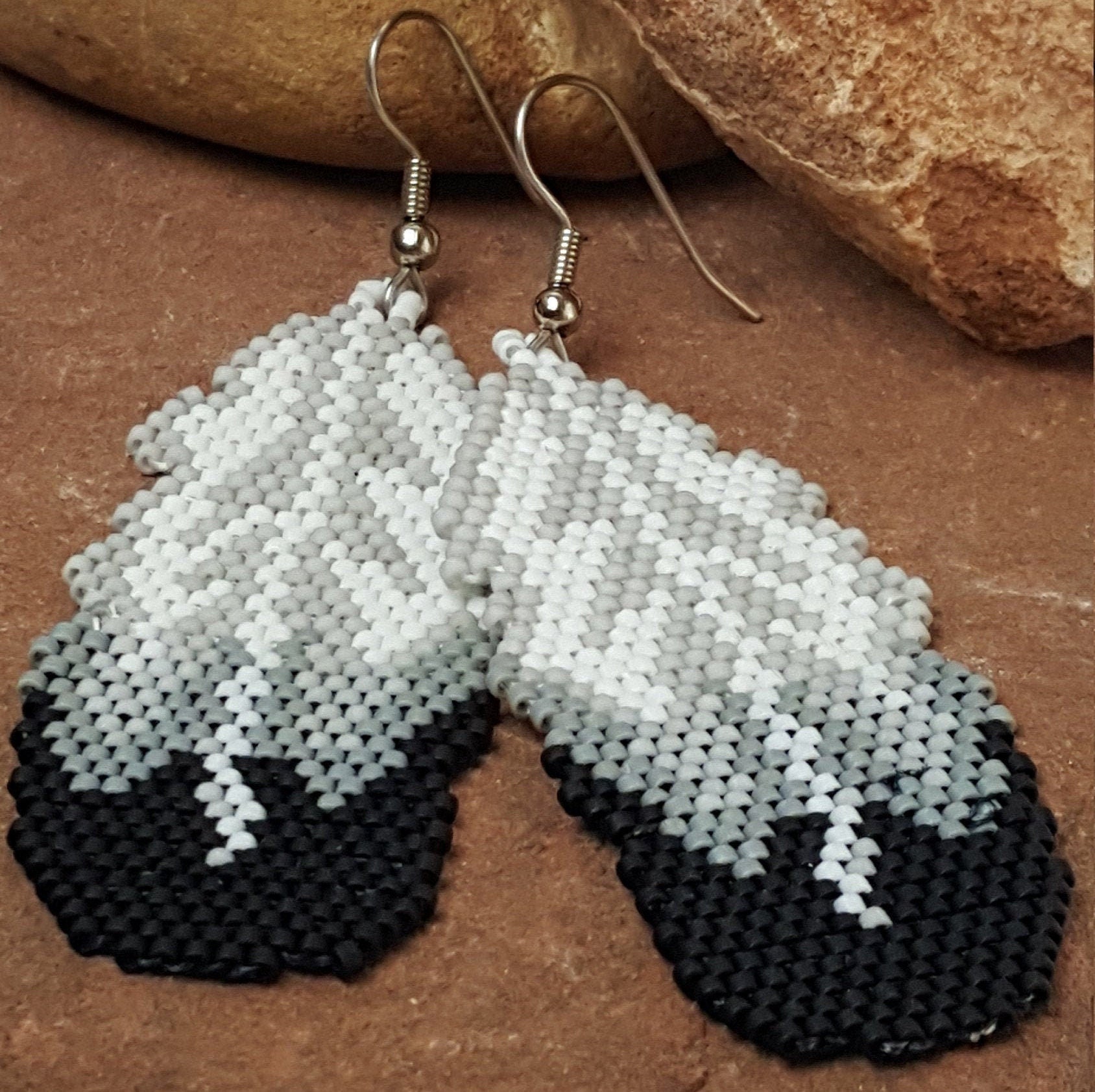 Beaded Feather Earrings - Seed Bead Dangle Earrings