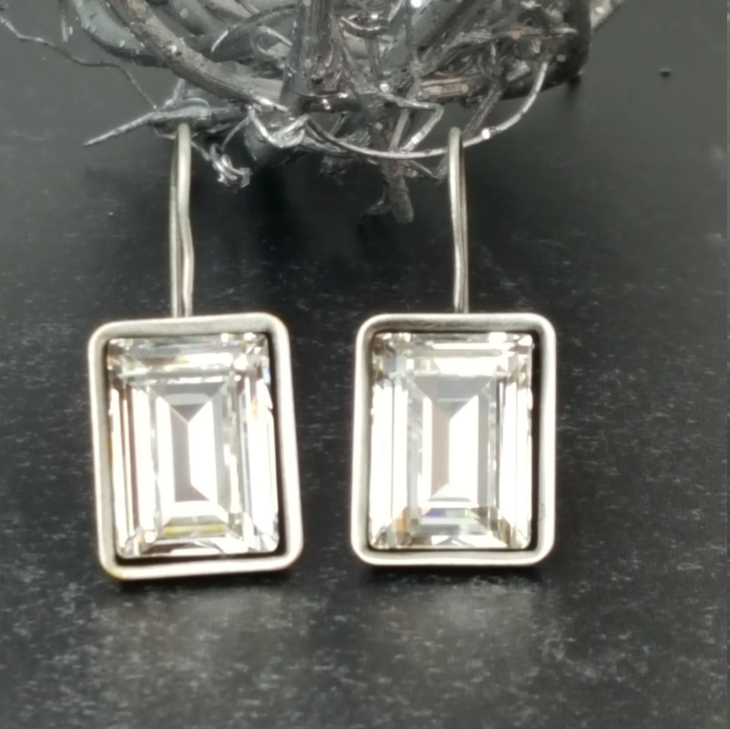 Crystal Drop Earrings - Austrian Crystal, Antique Silver Finish