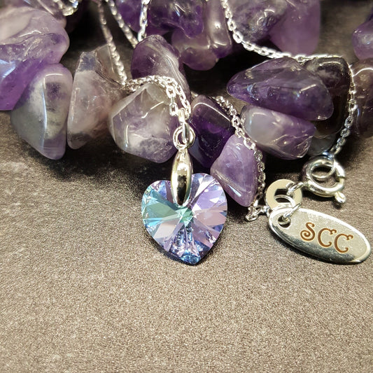 Crystal Heart Pendant Necklace - Sterling Silver, Austrian Crystal