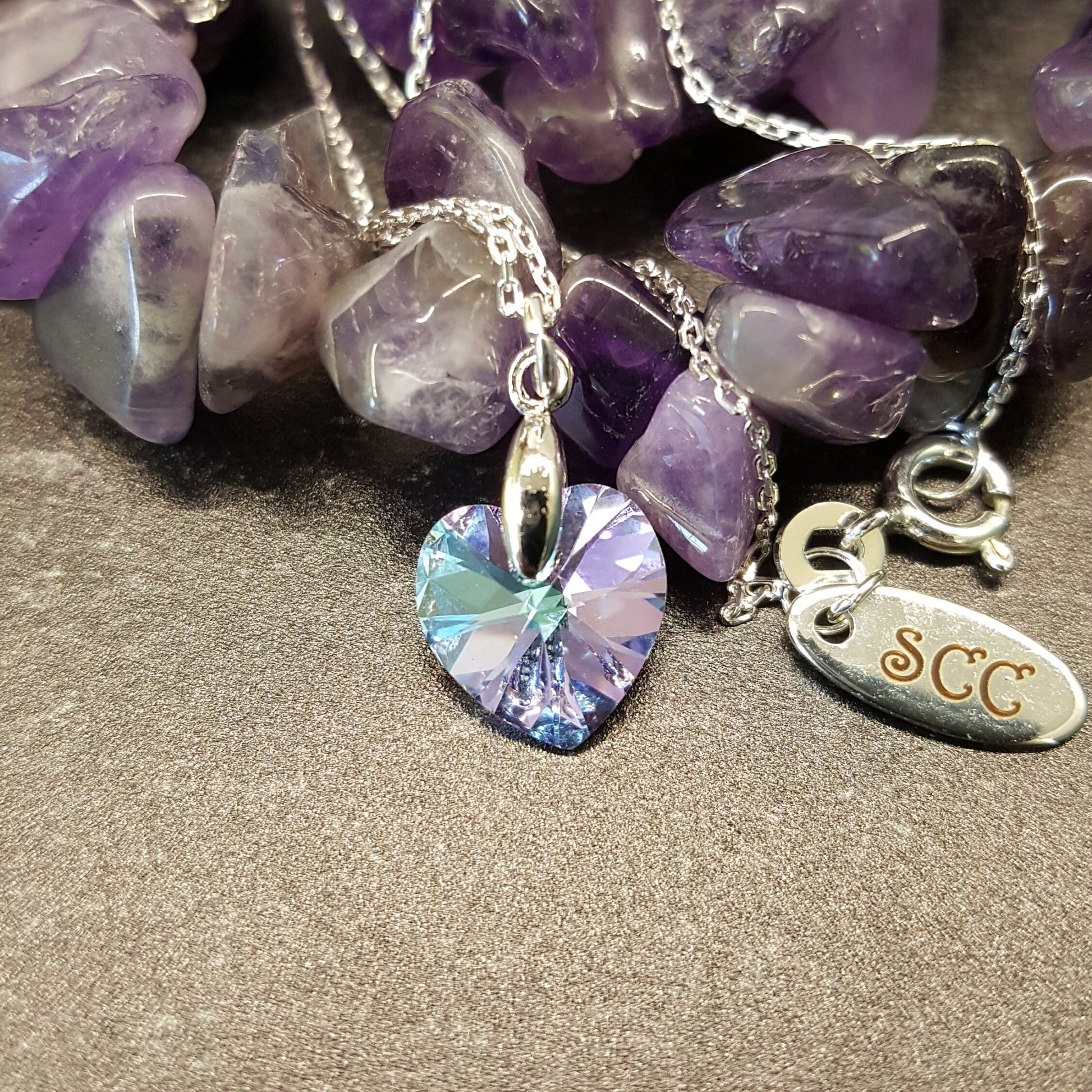 Crystal Heart Pendant Necklace - Sterling Silver, Austrian Crystal