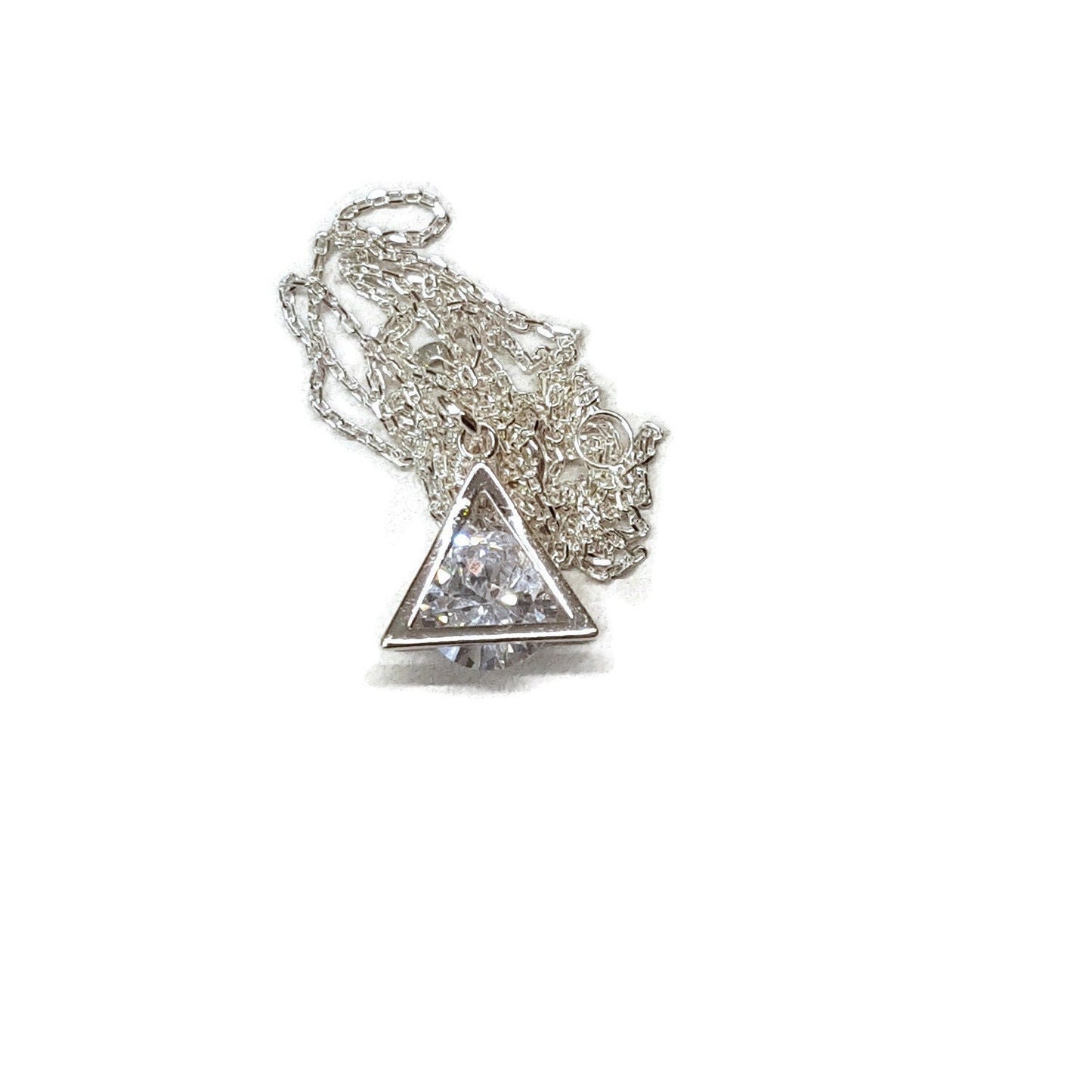 Cubic Zirconia Pyramid Necklace - Sterling Silver Dainty Pendant