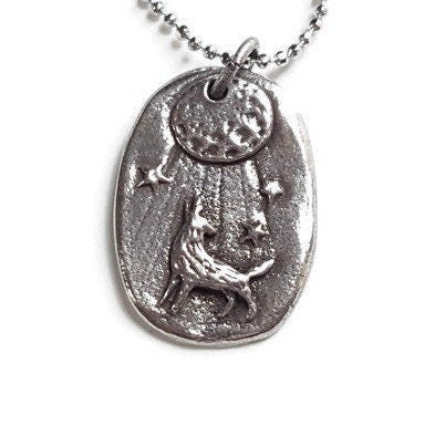 Howling Wolf Pendant - Pewter Pendant - Howling Moon Pendant - Wolf Pendant - Charm Necklace - Howling Wolf Necklace - Pendant Necklace