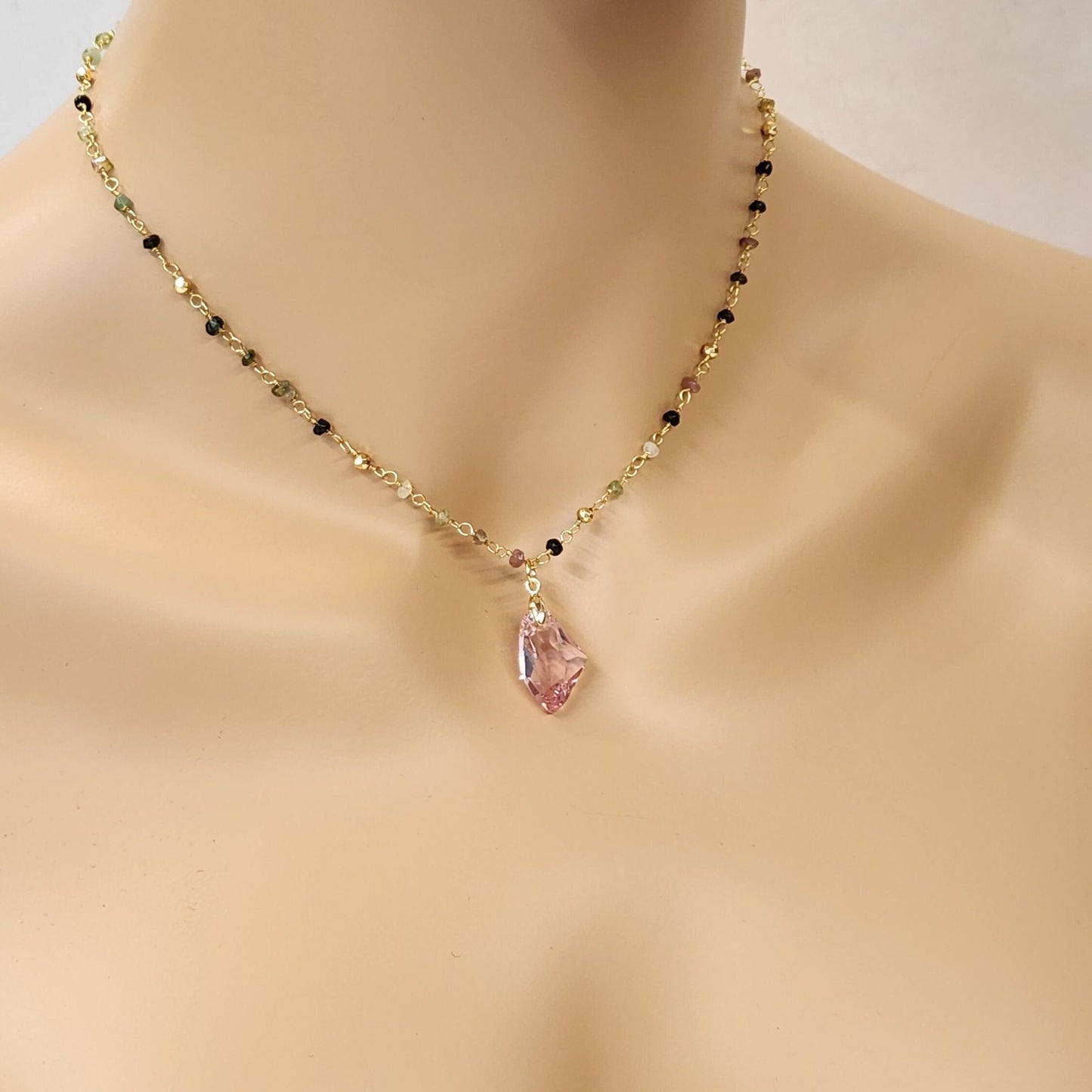 Gold Tourmaline Necklace - Austrian Crystal Gemstone Pendant