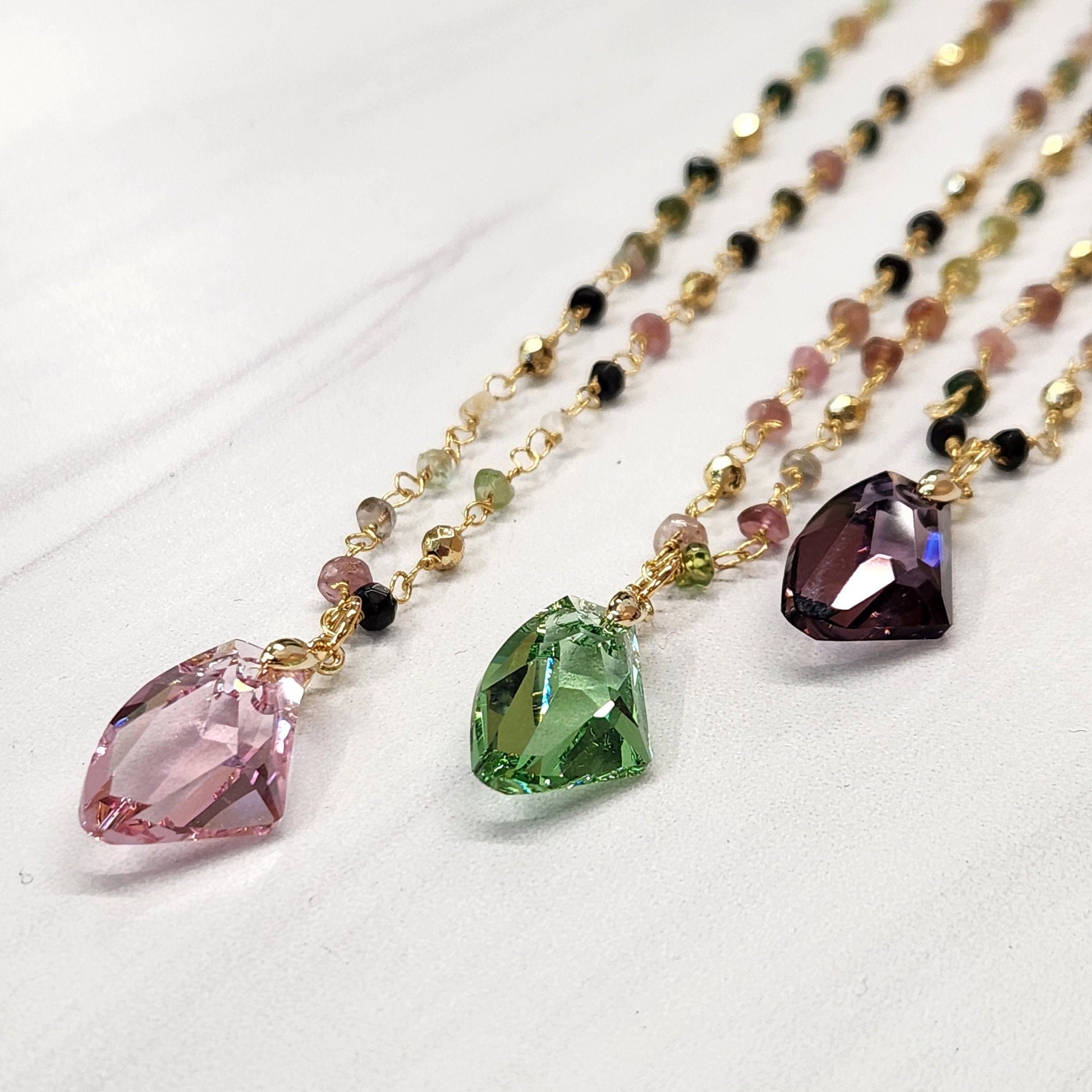 Gold Tourmaline Necklace - Austrian Crystal Gemstone Pendant