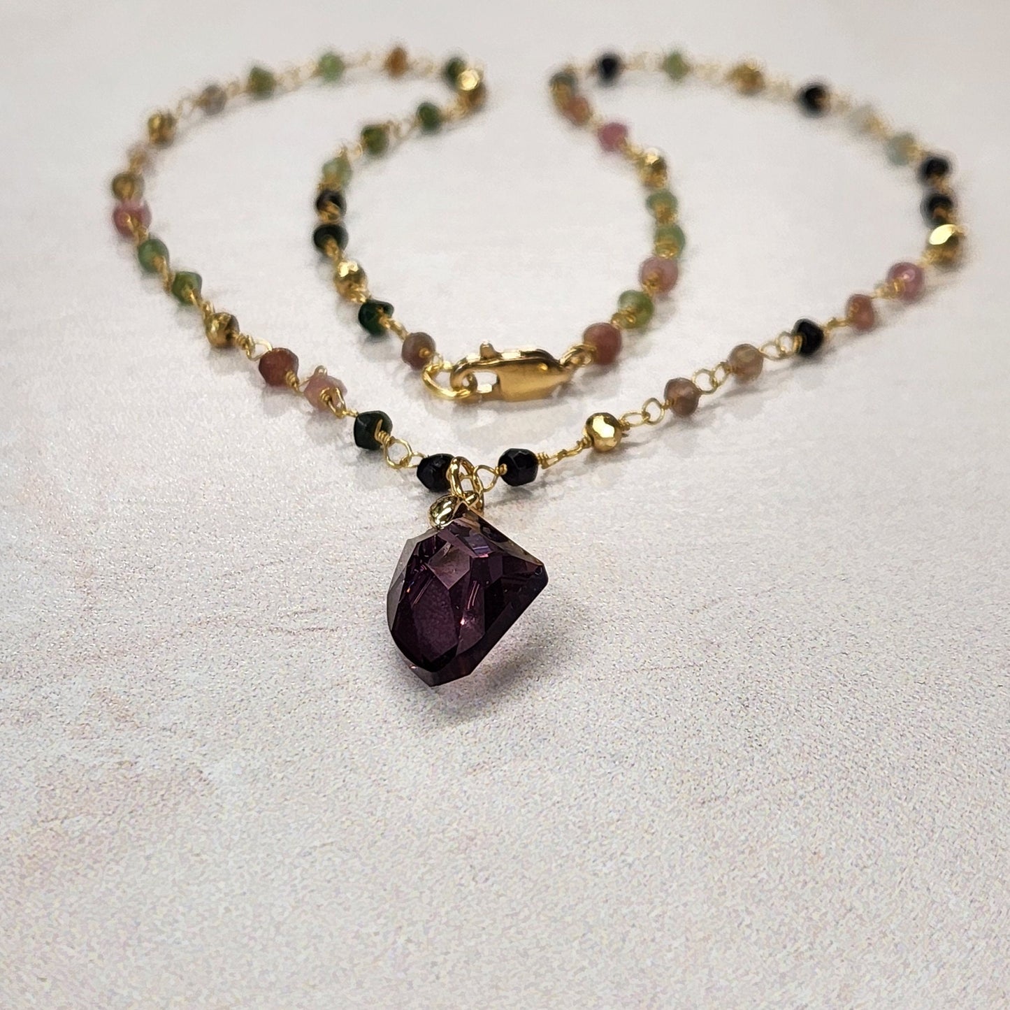 Gold Tourmaline Necklace - Austrian Crystal Gemstone Pendant