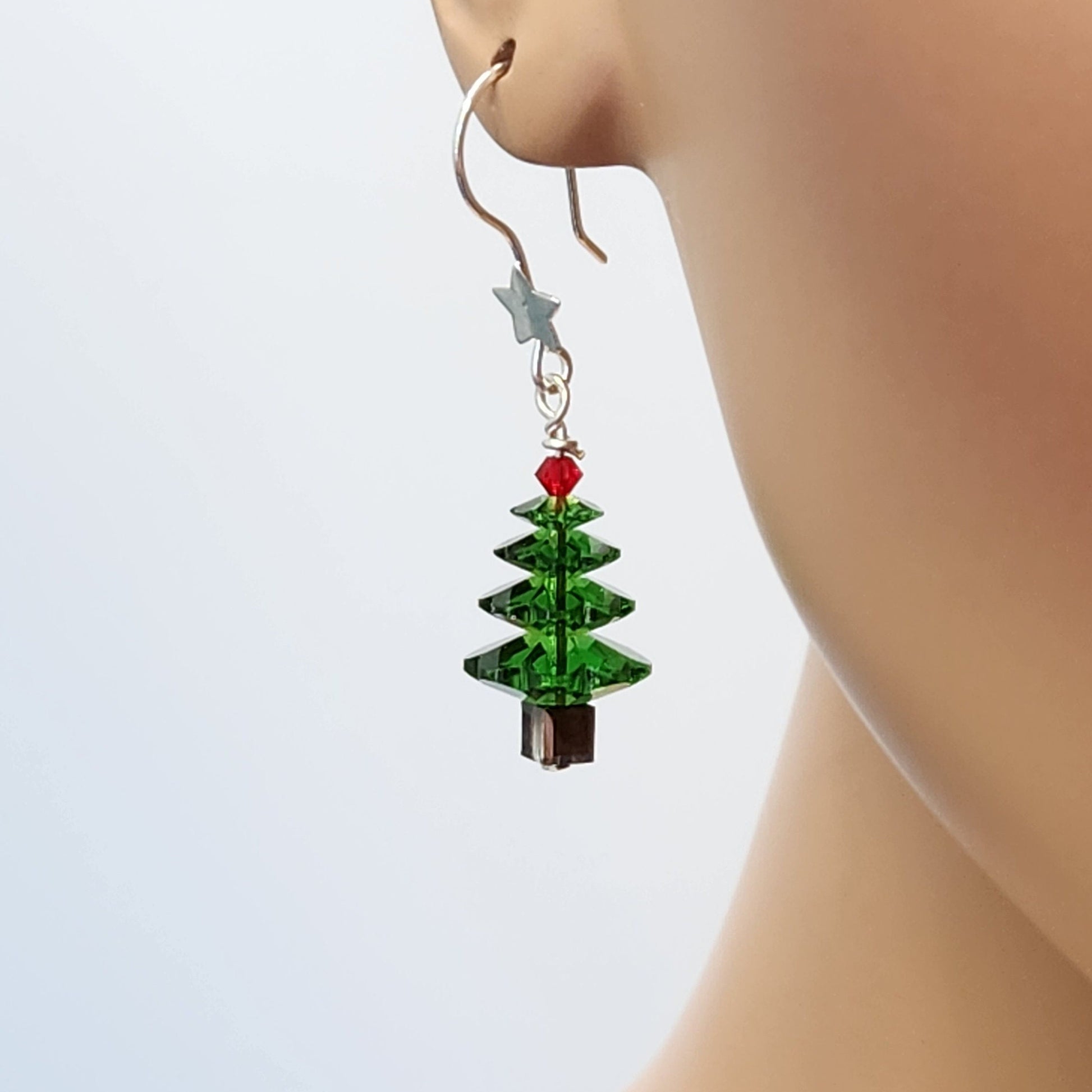 Crystal Christmas Tree Earrings - Holiday Dangle Jewelry