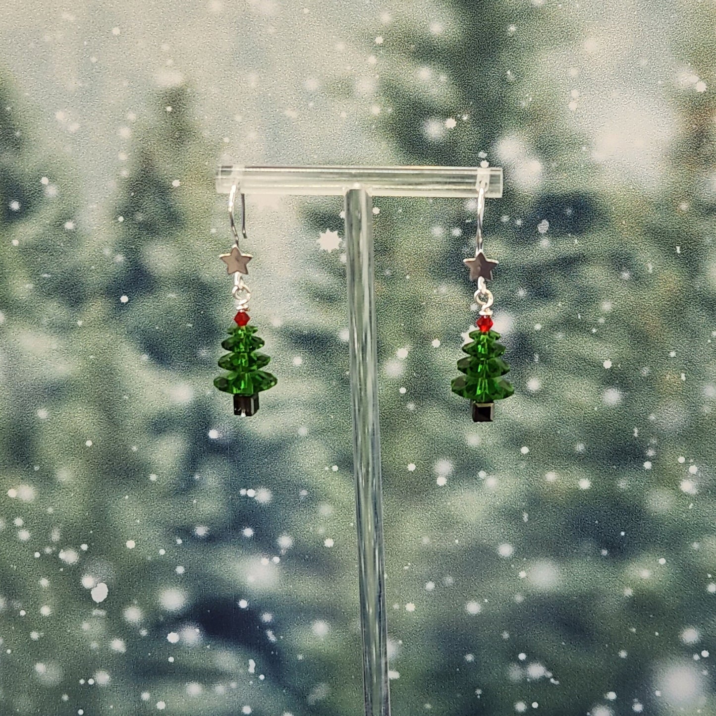 Crystal Christmas Tree Earrings - Holiday Dangle Jewelry
