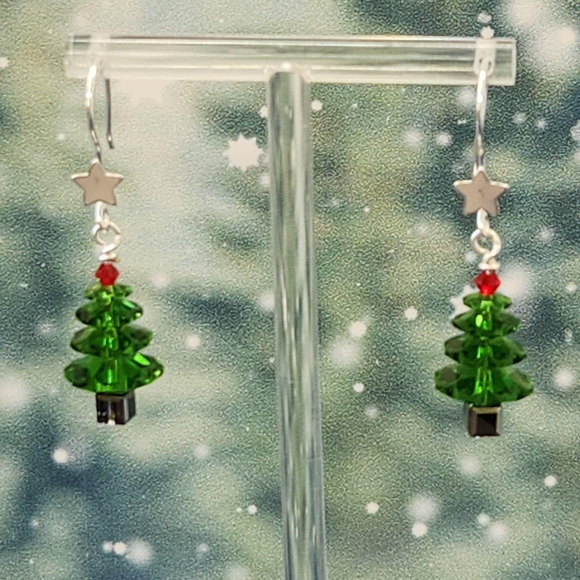 Crystal Christmas Tree Earrings - Holiday Dangle Jewelry