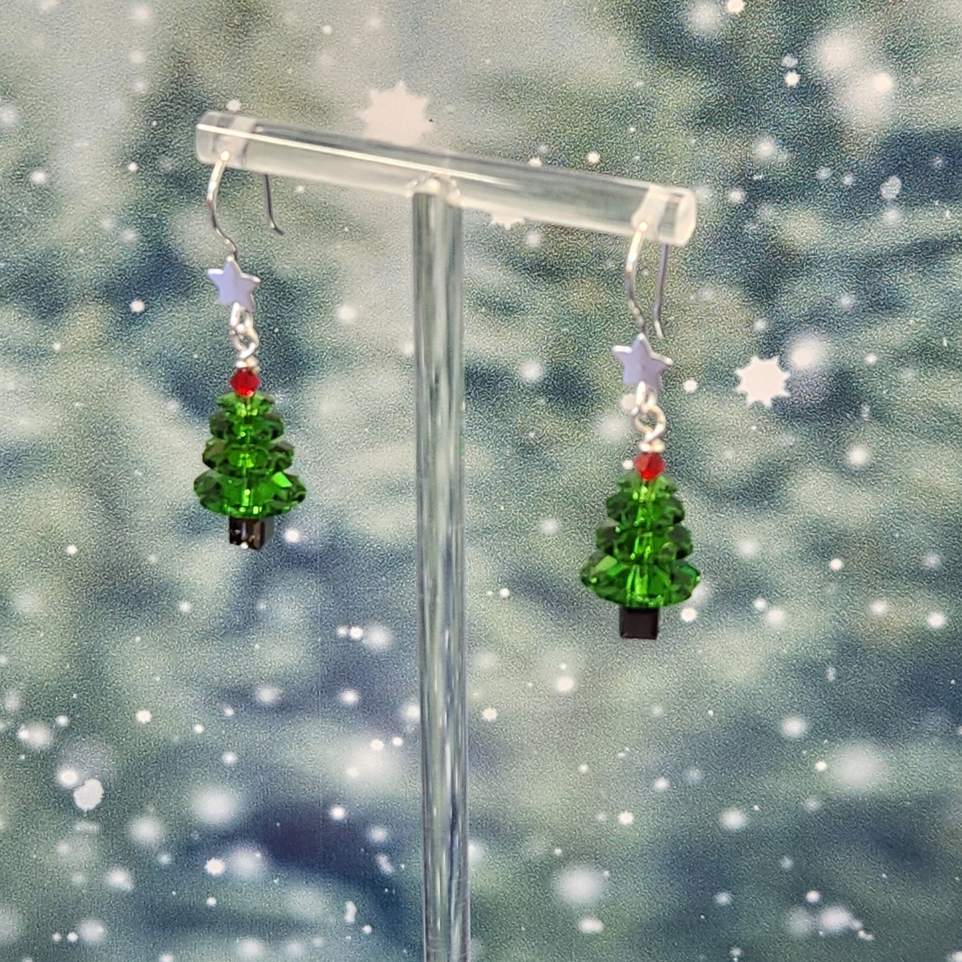 Crystal Christmas Tree Earrings - Holiday Dangle Jewelry