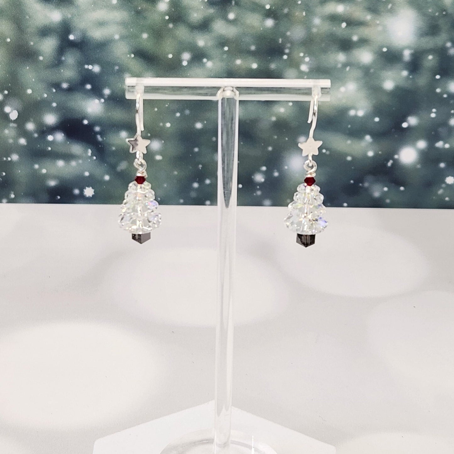 Crystal Christmas Tree Earrings - Holiday Dangle Jewelry