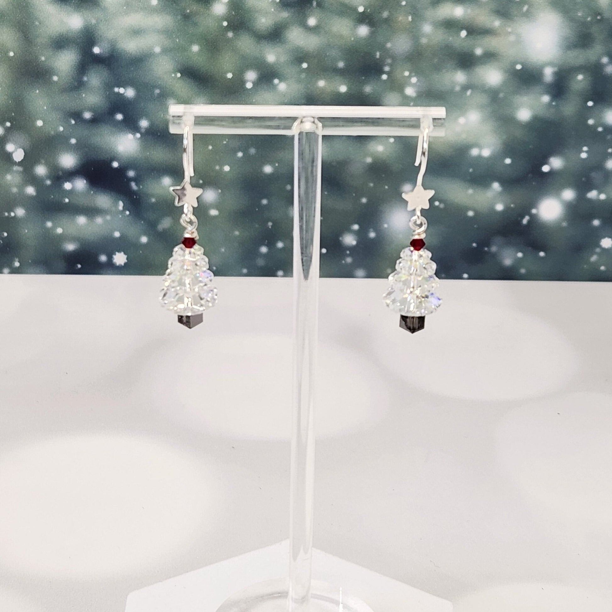 Crystal Christmas Tree Earrings - Holiday Dangle Jewelry