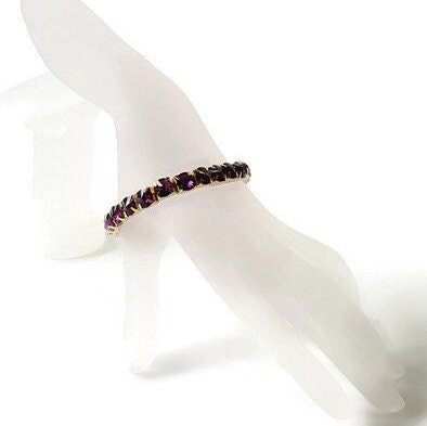 Amethyst Crystal Rhinestone Bracelet - Gold Link Bracelet