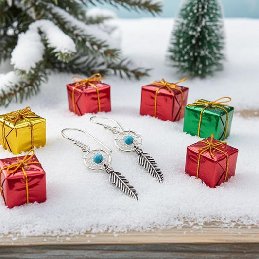 Dreamcatcher Earrings - Turquoise Earrings - Sterling Silver Earrings - Feather Earrings - Tiny Dreamcatcher Earrings - Silver Earrings