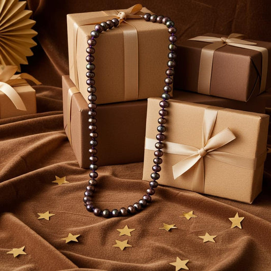 Peacock Freshwater Pearl Necklace - Iridescent Single Strand, 18 Inch