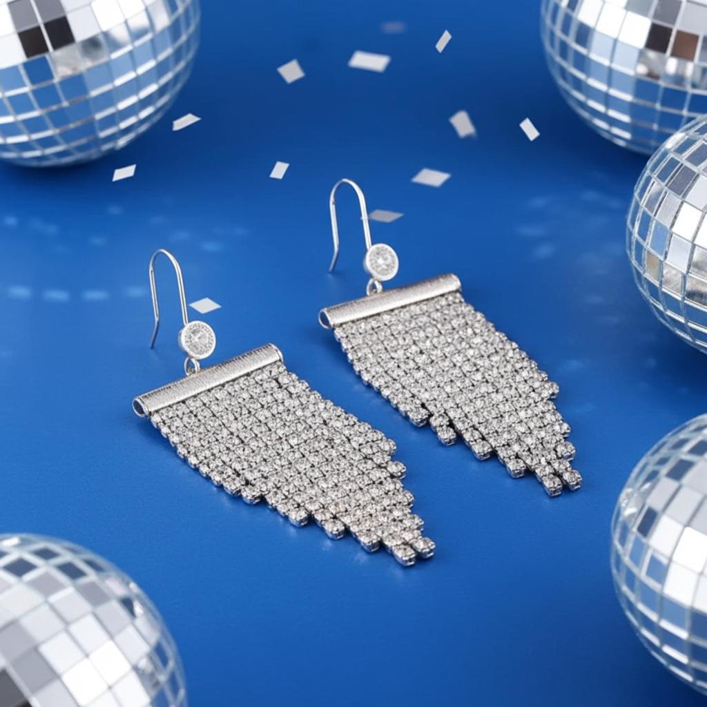 Rhinestone Waterfall Earrings - Long Silver Plated Crystal Dangles