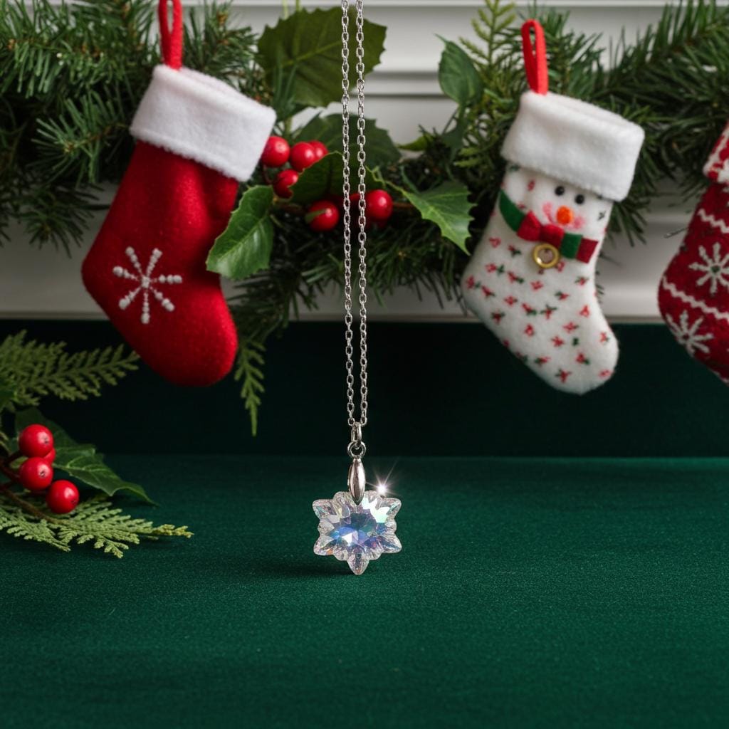 Snowflake Pendant Necklace - Christmas Gift Winter Jewelry for Her