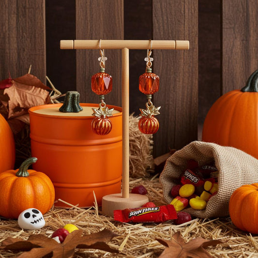 Halloween Pumpkin Drop Earrings - Czech Glass & Gold-Filled