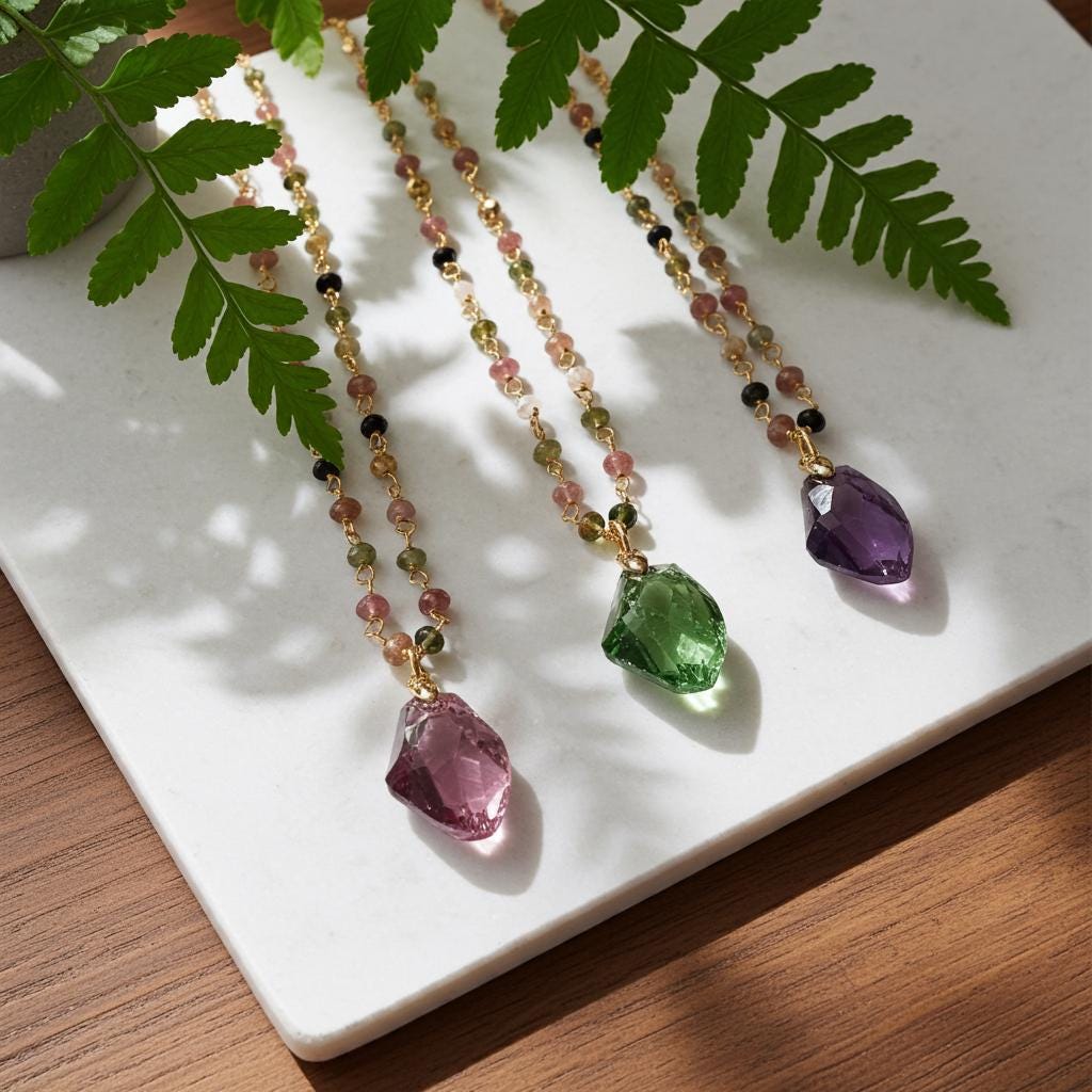 Gold Tourmaline Necklace - Austrian Crystal Gemstone Pendant