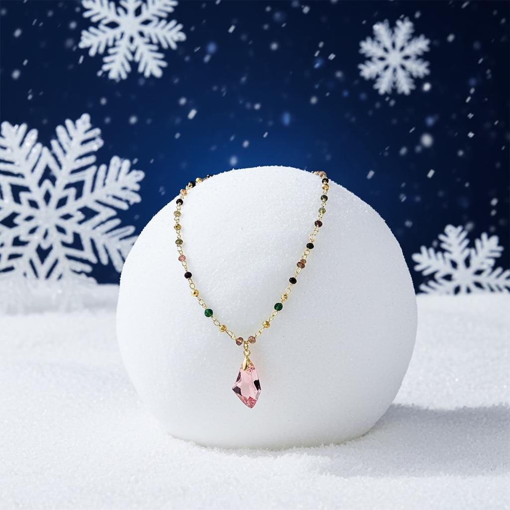 Gold Tourmaline Necklace - Austrian Crystal Gemstone Pendant