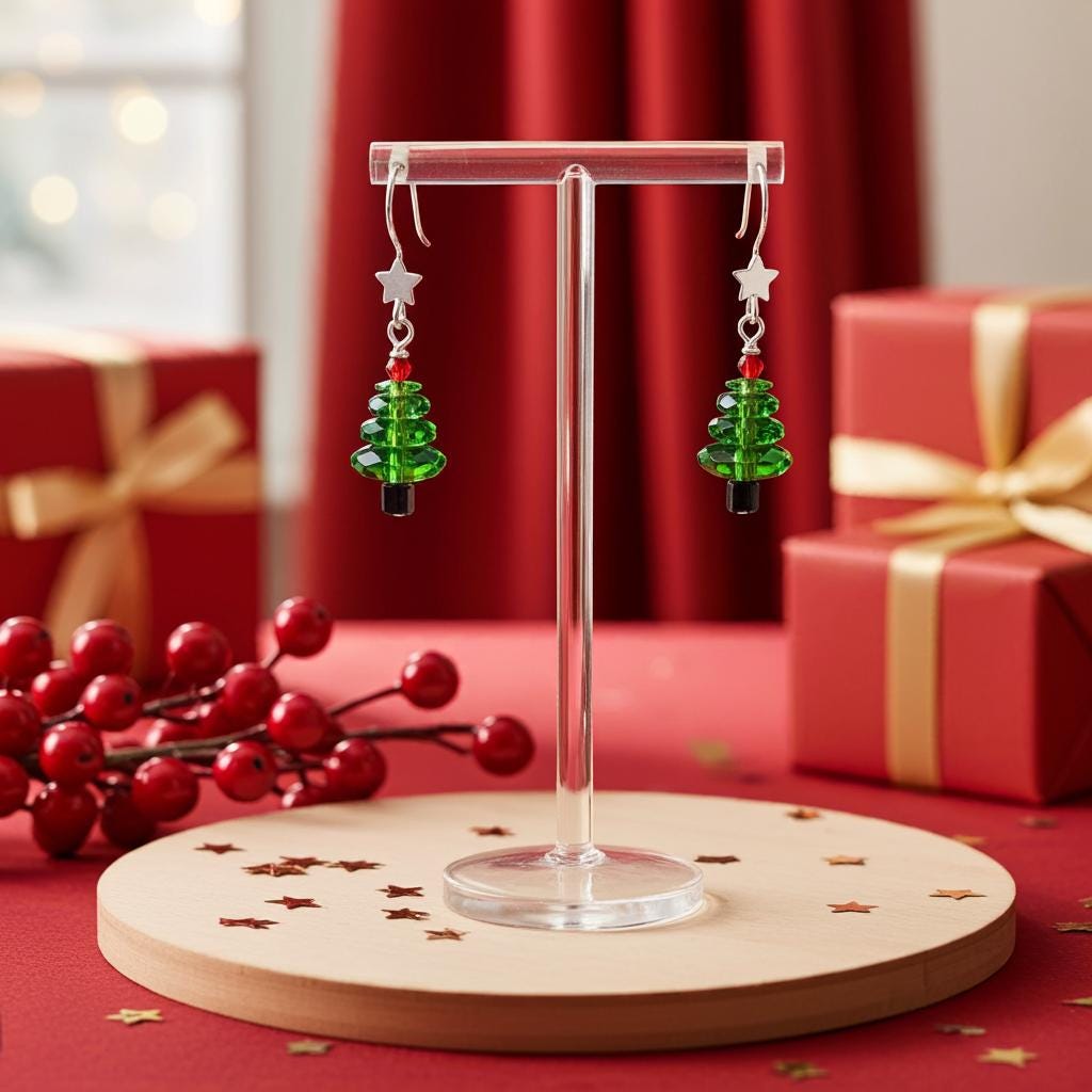 Crystal Christmas Tree Earrings - Holiday Dangle Jewelry