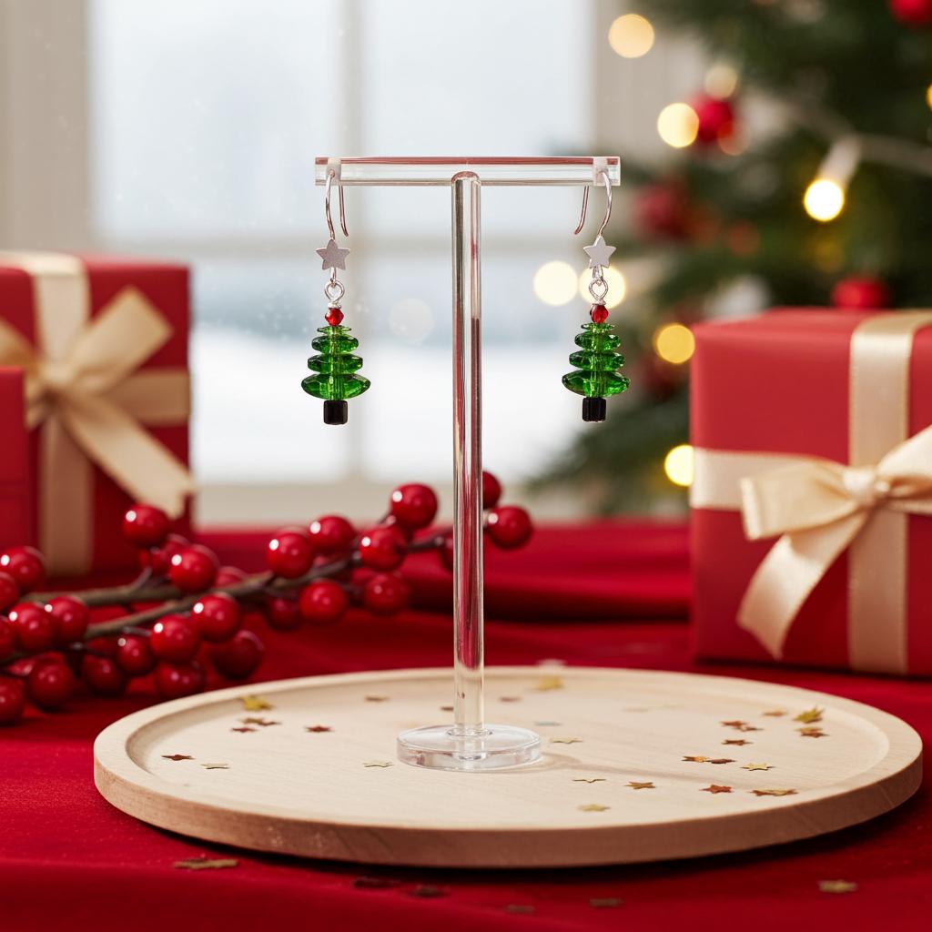Crystal Christmas Tree Earrings - Holiday Dangle Jewelry