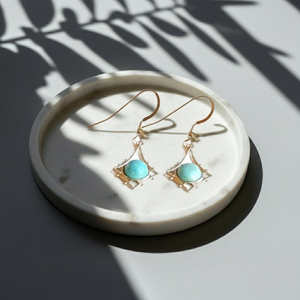 Imperial Crown Turquoise Earrings - Sterling Silver Drop Earrings