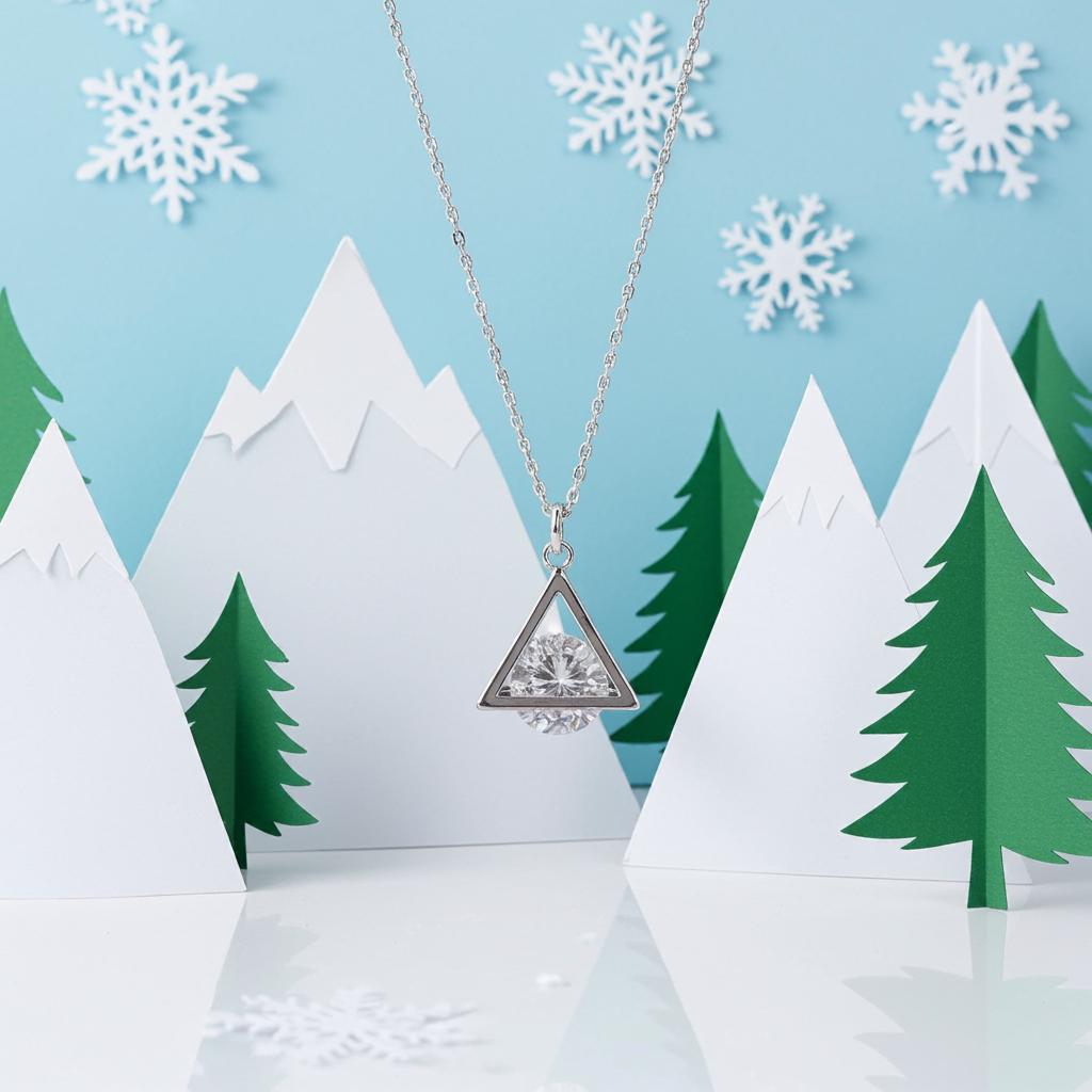 Cubic Zirconia Pyramid Necklace - Sterling Silver Dainty Pendant