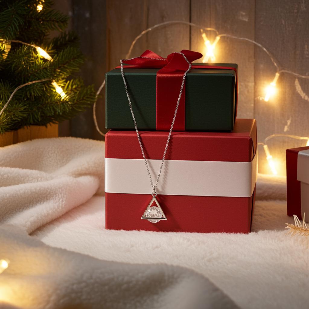 Cubic Zirconia Pyramid Necklace - Sterling Silver Dainty Pendant