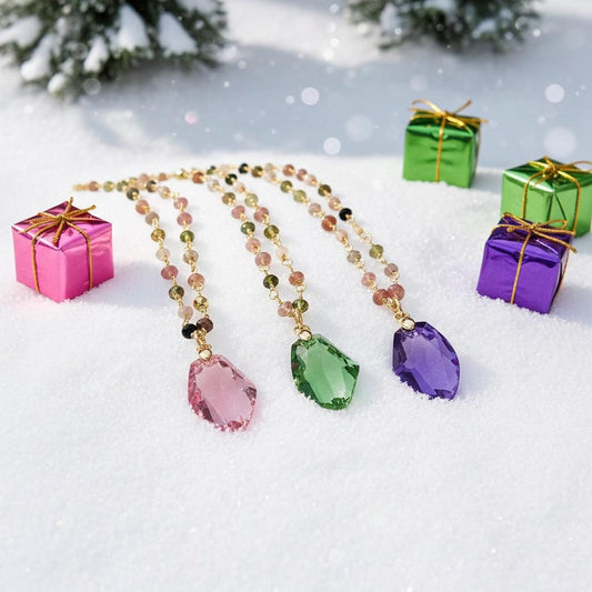 Gold Tourmaline Necklace - Austrian Crystal Gemstone Pendant