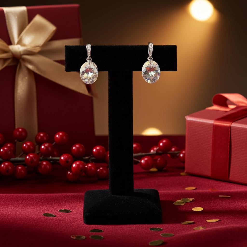 Small Crystal AB Post Earrings - Dainty Dangle Sparkle Studs
