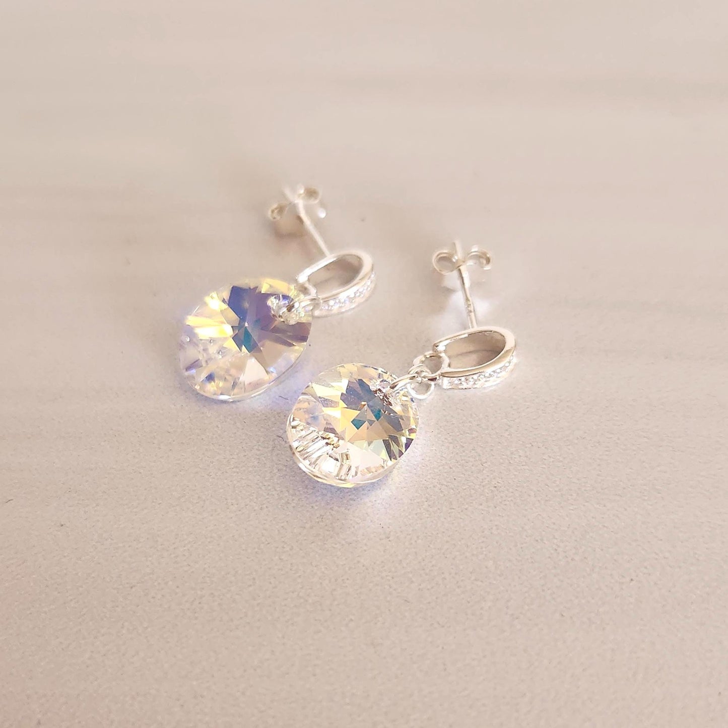 Small Crystal AB Post Earrings - Dainty Dangle Sparkle Studs