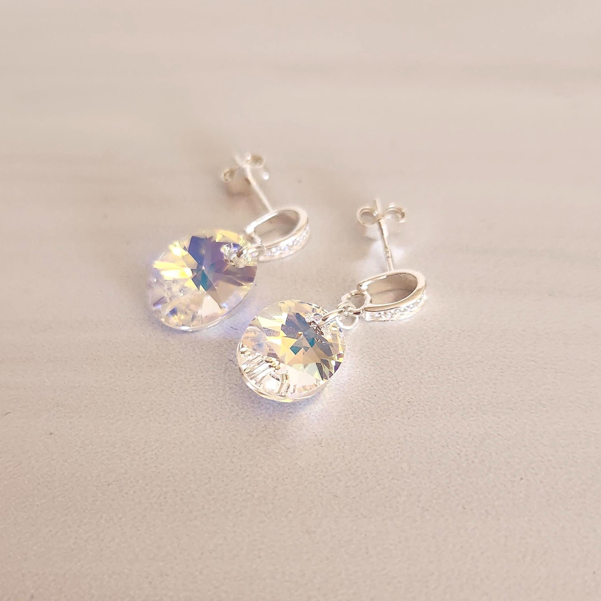 Small Crystal AB Post Earrings - Dainty Dangle Sparkle Studs
