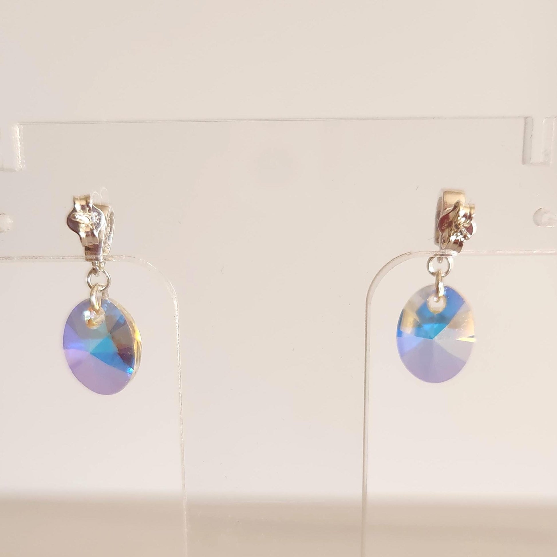 Small Crystal AB Post Earrings - Dainty Dangle Sparkle Studs