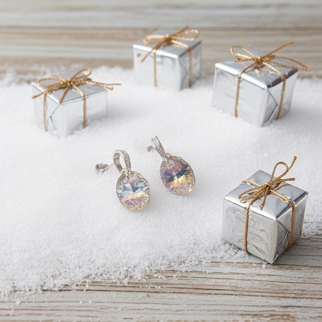 Small Crystal AB Post Earrings - Dainty Dangle Sparkle Studs