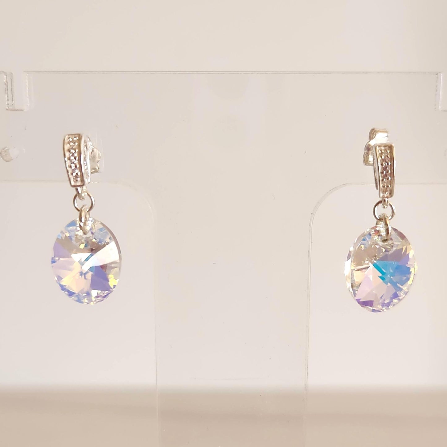 Small Crystal AB Post Earrings - Dainty Dangle Sparkle Studs