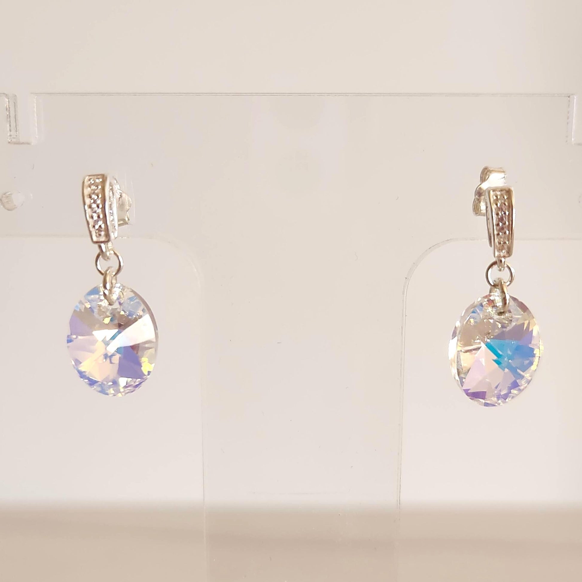Small Crystal AB Post Earrings - Dainty Dangle Sparkle Studs