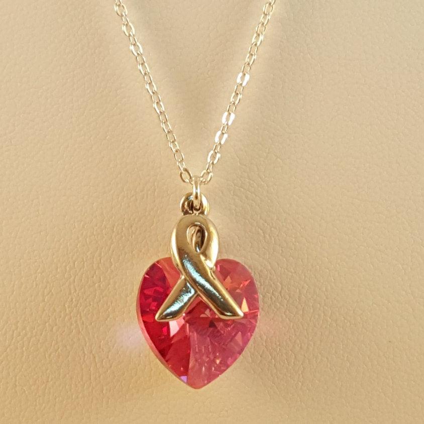 Crystal Heart Pendant - Cancer Awareness Ribbon Pendant - Heart Crystal Necklace - Pink Heart Pendant - Pink Pendant - Breast Cancer