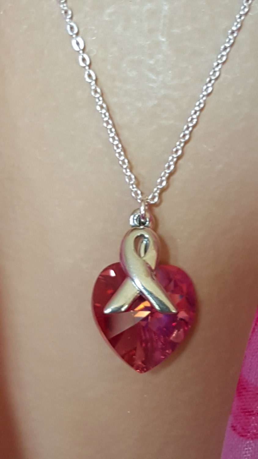 Crystal Heart Pendant - Cancer Awareness Ribbon Pendant - Heart Crystal Necklace - Pink Heart Pendant - Pink Pendant - Breast Cancer