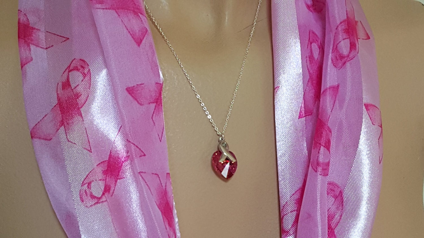 Crystal Heart Pendant - Cancer Awareness Ribbon Pendant - Heart Crystal Necklace - Pink Heart Pendant - Pink Pendant - Breast Cancer