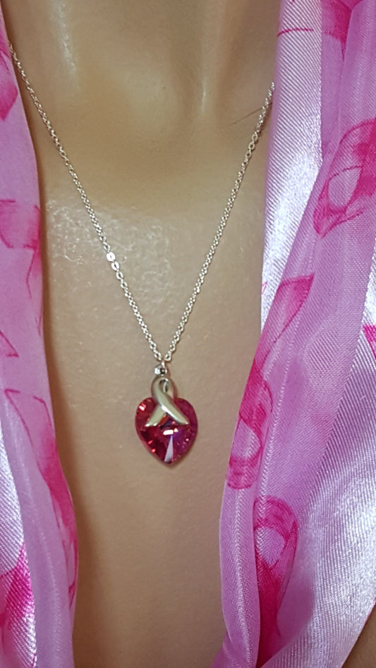 Crystal Heart Pendant - Sterling Awareness Necklace